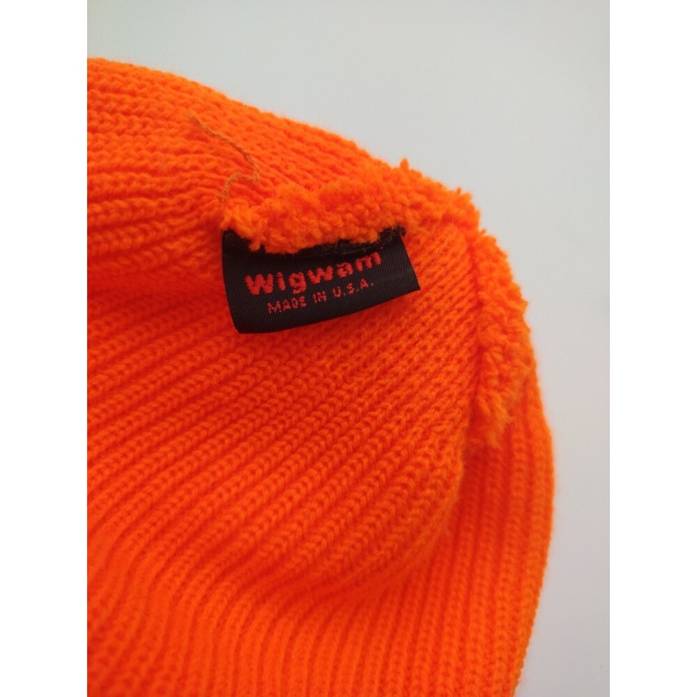 VTG Wigwam Collar Blaze Orange Hunting Ski Mask Hat Made USA 13.5" - Picture 6 of 6